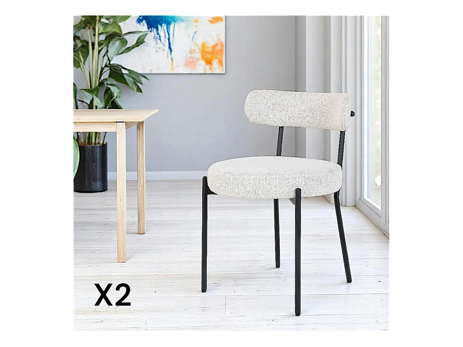 Chaise blanche ronde en tissu bouclette (lot de 2) SAVONE