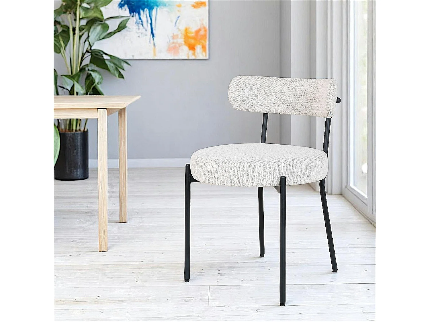 Chaise blanche ronde en tissu bouclette (lot de 2) SAVONE