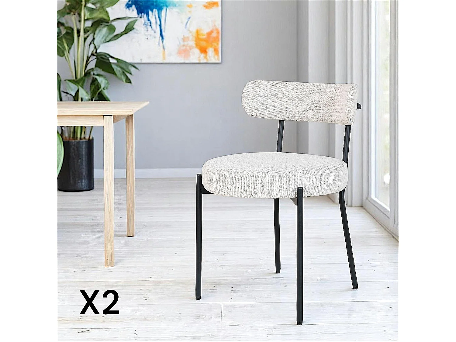 Chaise blanche ronde en tissu bouclette (lot de 2) SAVONE