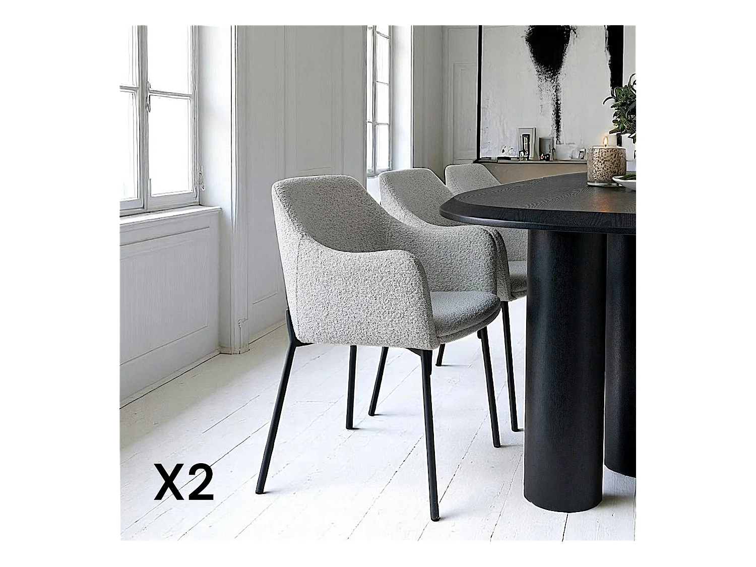 Chaise blanche moderne en tissu bouclette avec accoudoirs (lot de 2) SAVONE