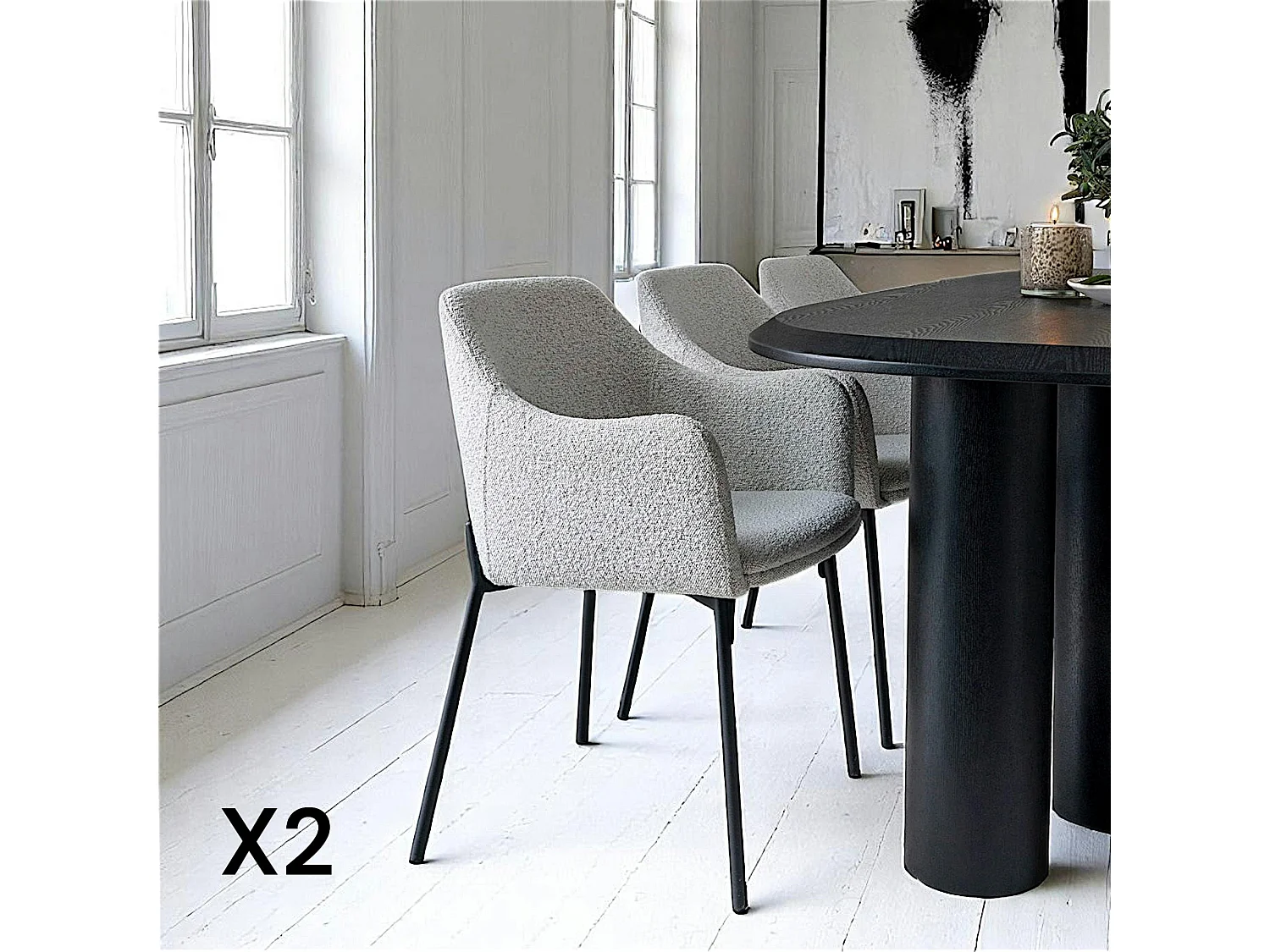 Chaise blanche moderne en tissu bouclette avec accoudoirs (lot de 2) SAVONE