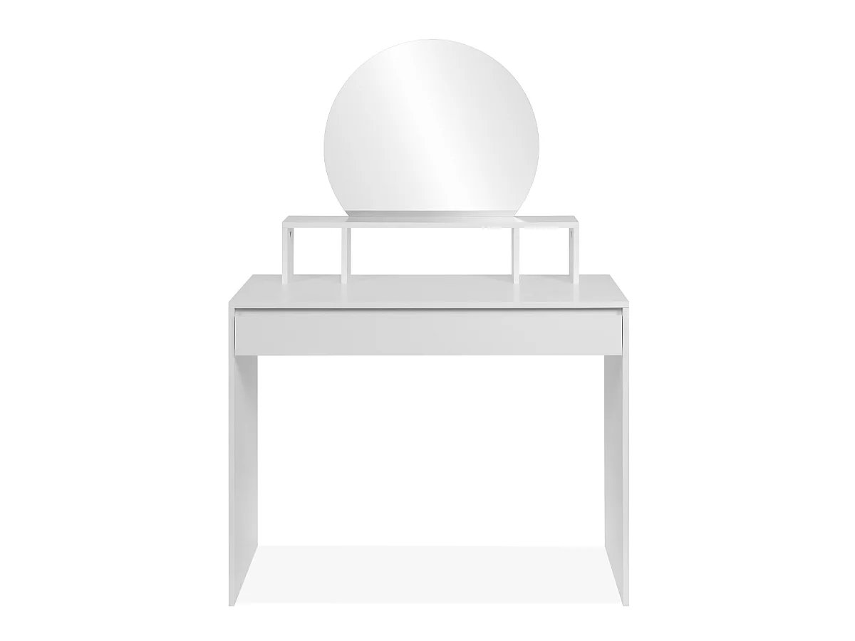 Toaletka z 1 zaokrąglonym lustrem, 3 górnymi wnękami i 1 dużą szufladą L100cm - WIZUALIZACJA