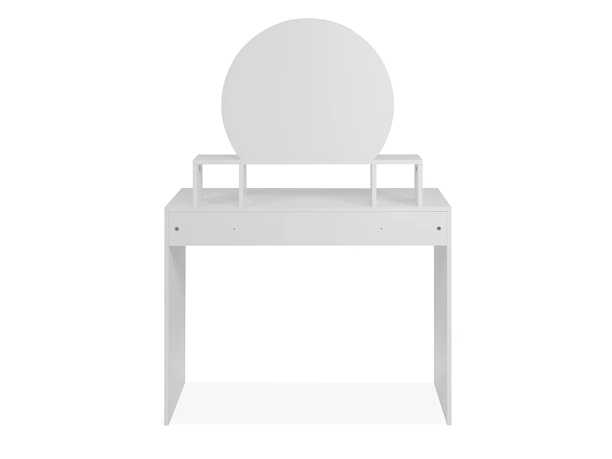 Toaletka z 1 zaokrąglonym lustrem, 3 górnymi wnękami i 1 dużą szufladą L100cm - WIZUALIZACJA