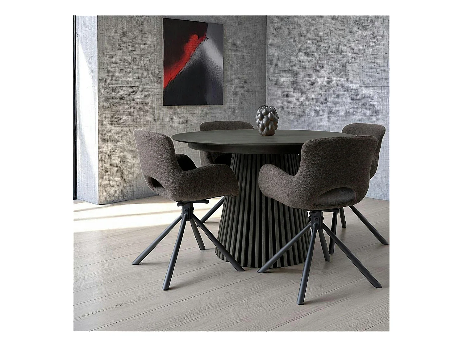 Table ronde en chêne noir avec piètement baguette ø140 cm AMSTERDAM