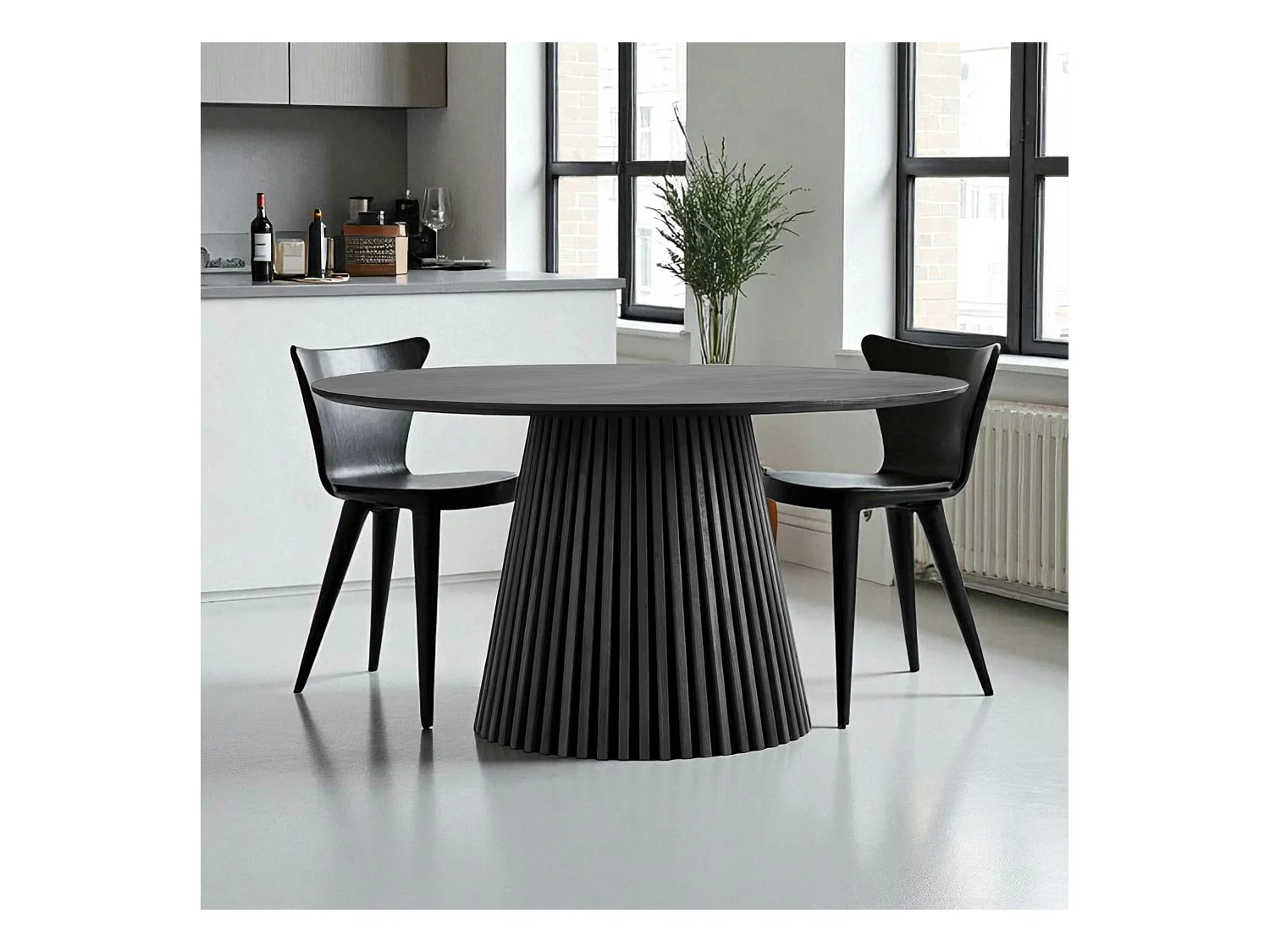 Table ronde en chêne noir avec piètement baguette ø140 cm AMSTERDAM