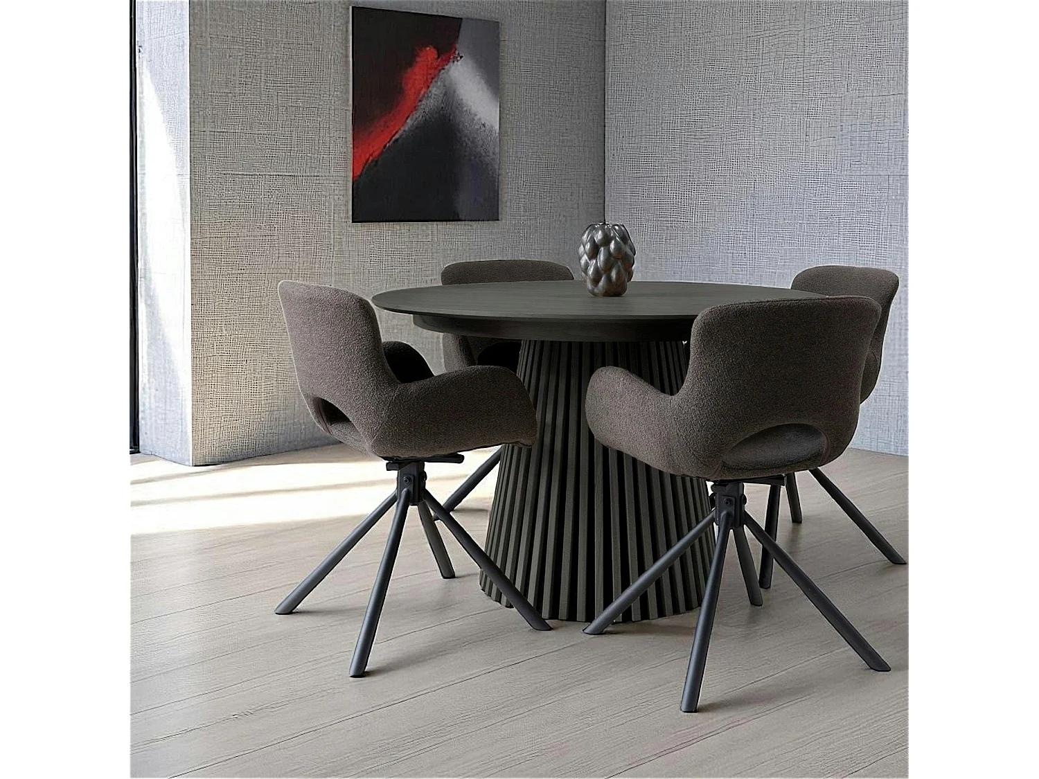 Table ronde en chêne noir avec piètement baguette ø140 cm AMSTERDAM