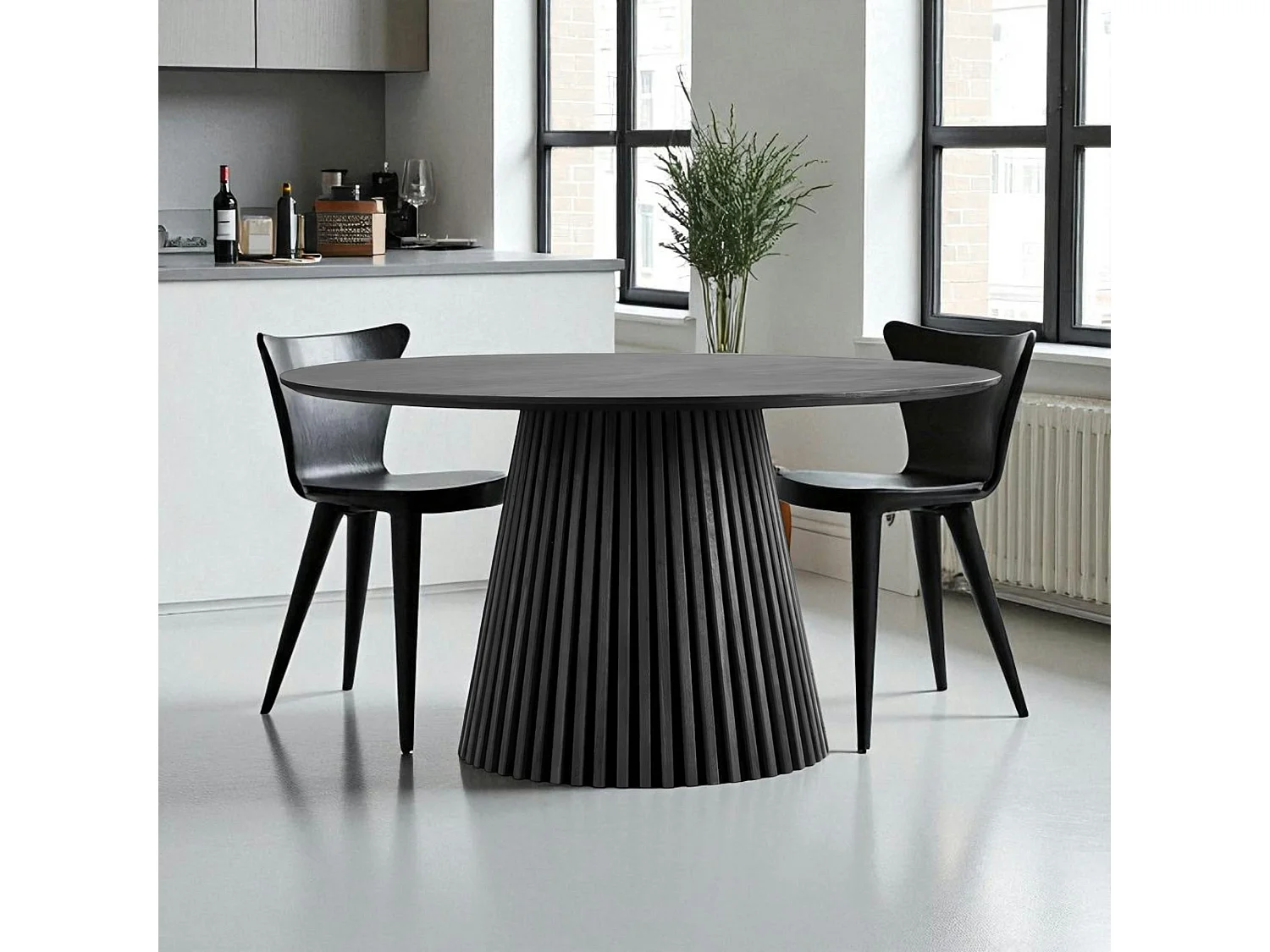 Table ronde en chêne noir avec piètement baguette ø140 cm AMSTERDAM