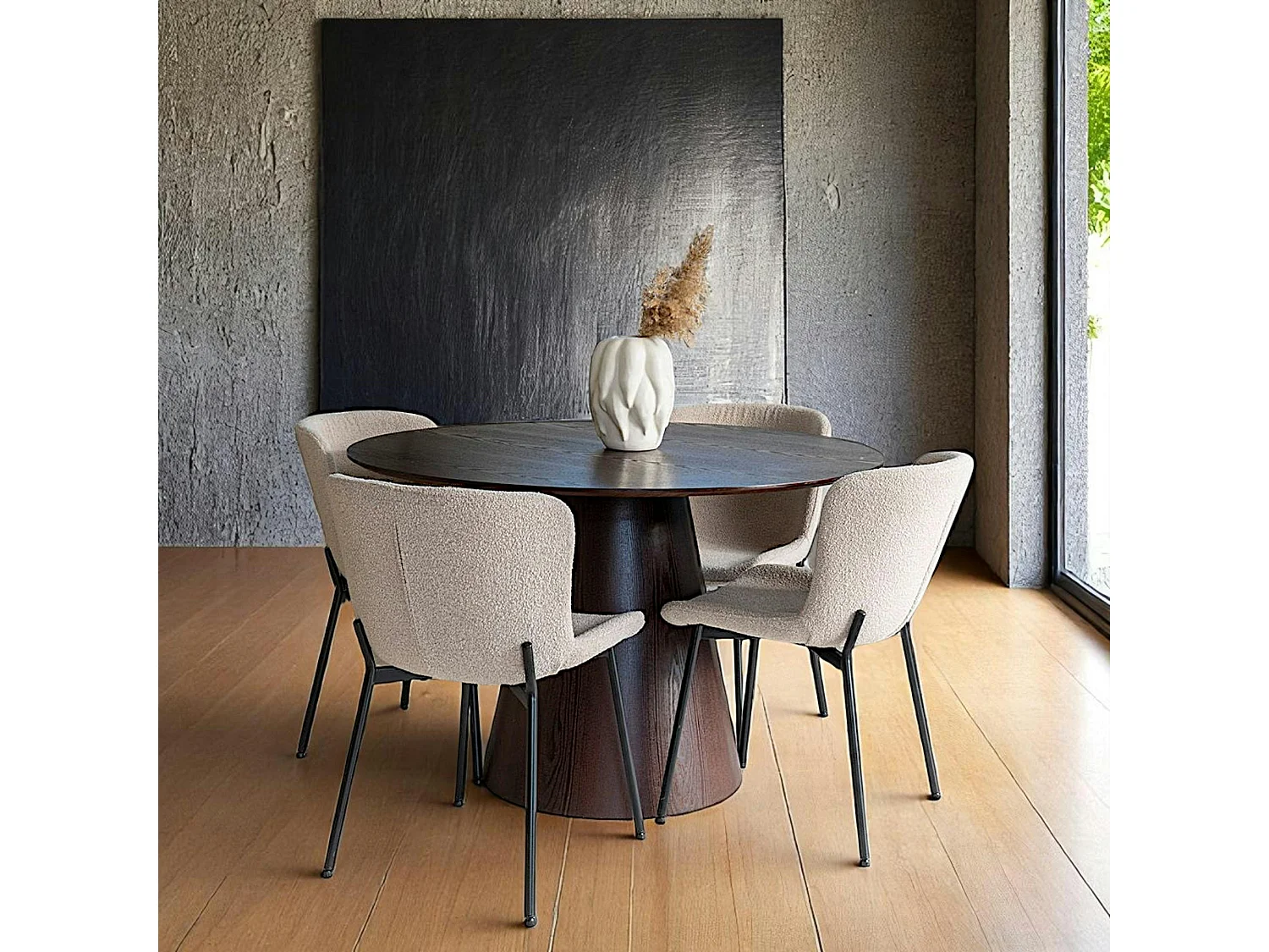 Table ronde style vintage placage noyer Ø120 cm LISBONNE