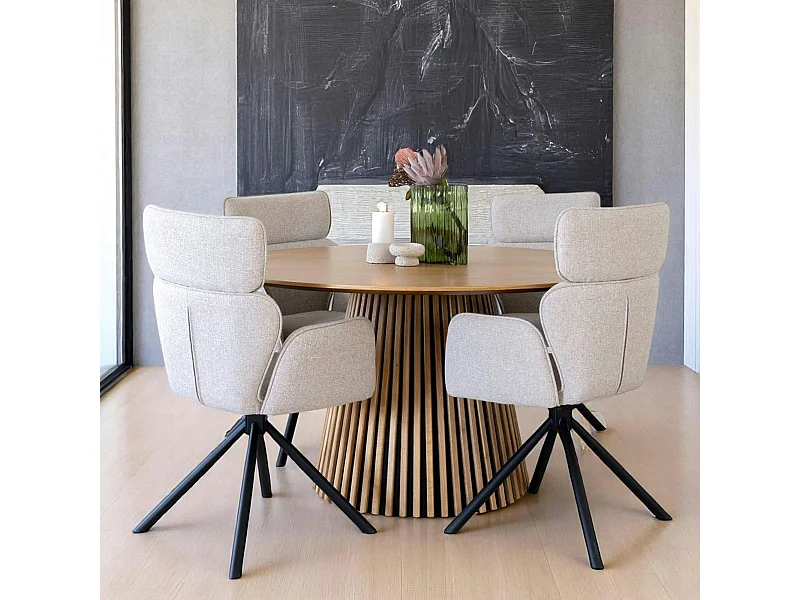 Table ronde en chêne clair avec piètement baguette ø140 cm AMSTERDAM