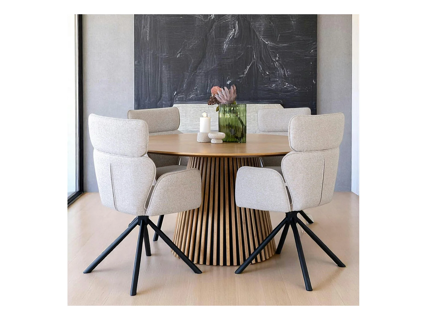 Table ronde en chêne clair avec piètement baguette ø140 cm AMSTERDAM