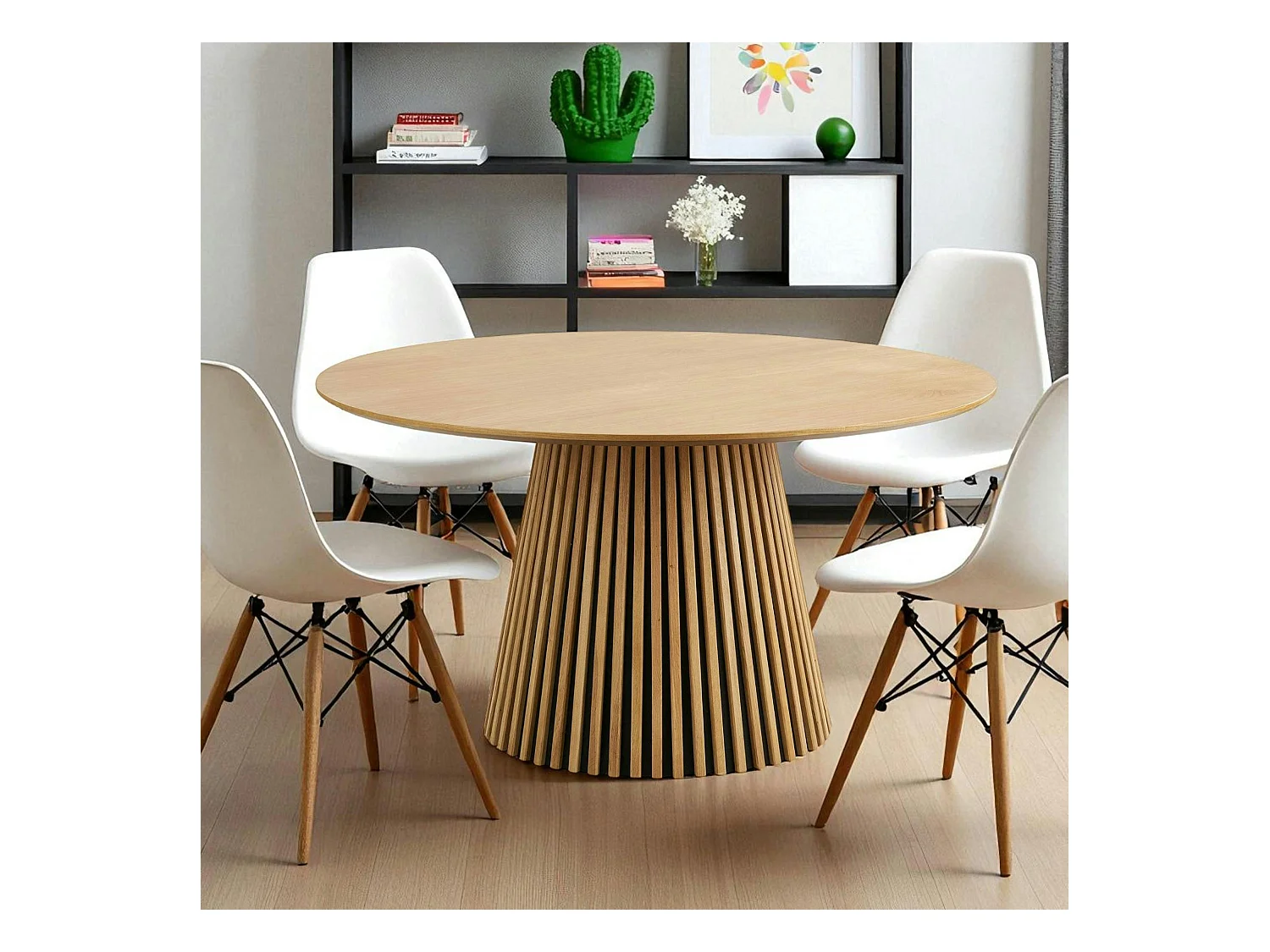 Table ronde en chêne clair avec piètement baguette ø140 cm AMSTERDAM