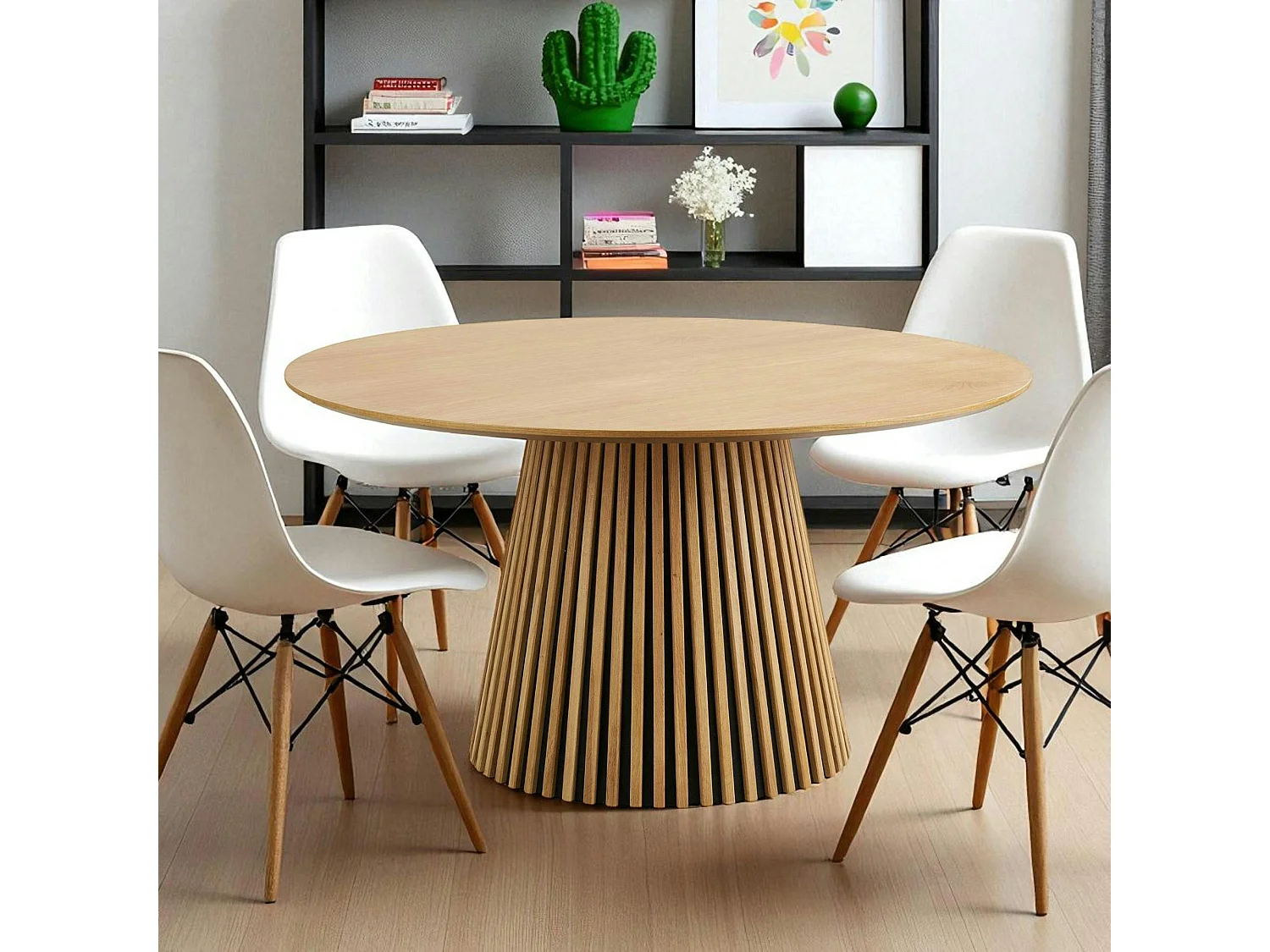 Table ronde en chêne clair avec piètement baguette ø140 cm AMSTERDAM