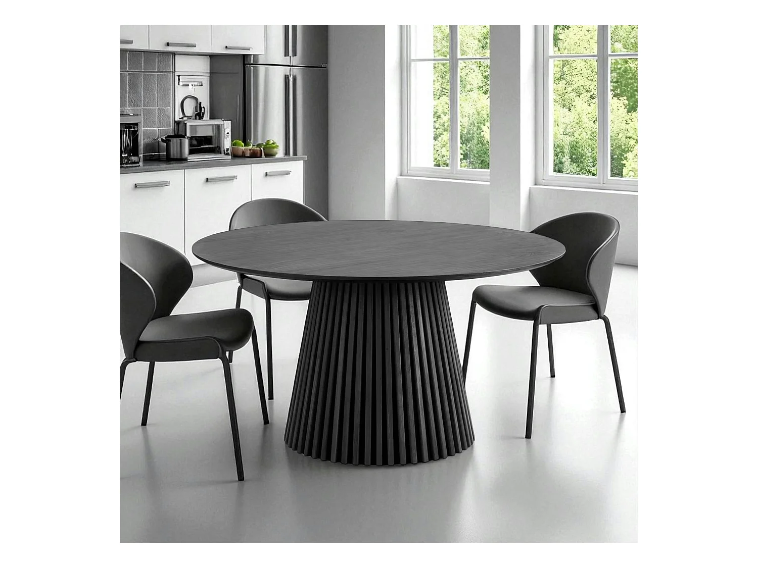 Table ronde en chêne noir avec piètement baguette ø120 cm AMSTERDAM
