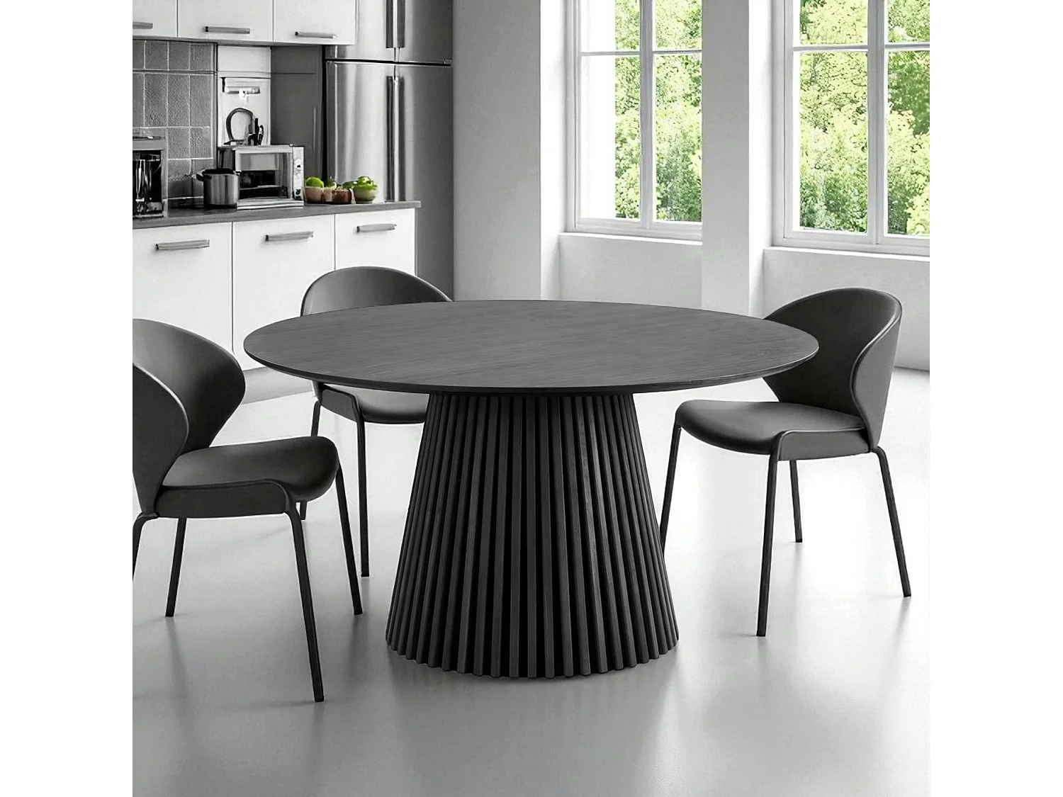 Table ronde en chêne noir avec piètement baguette ø120 cm AMSTERDAM