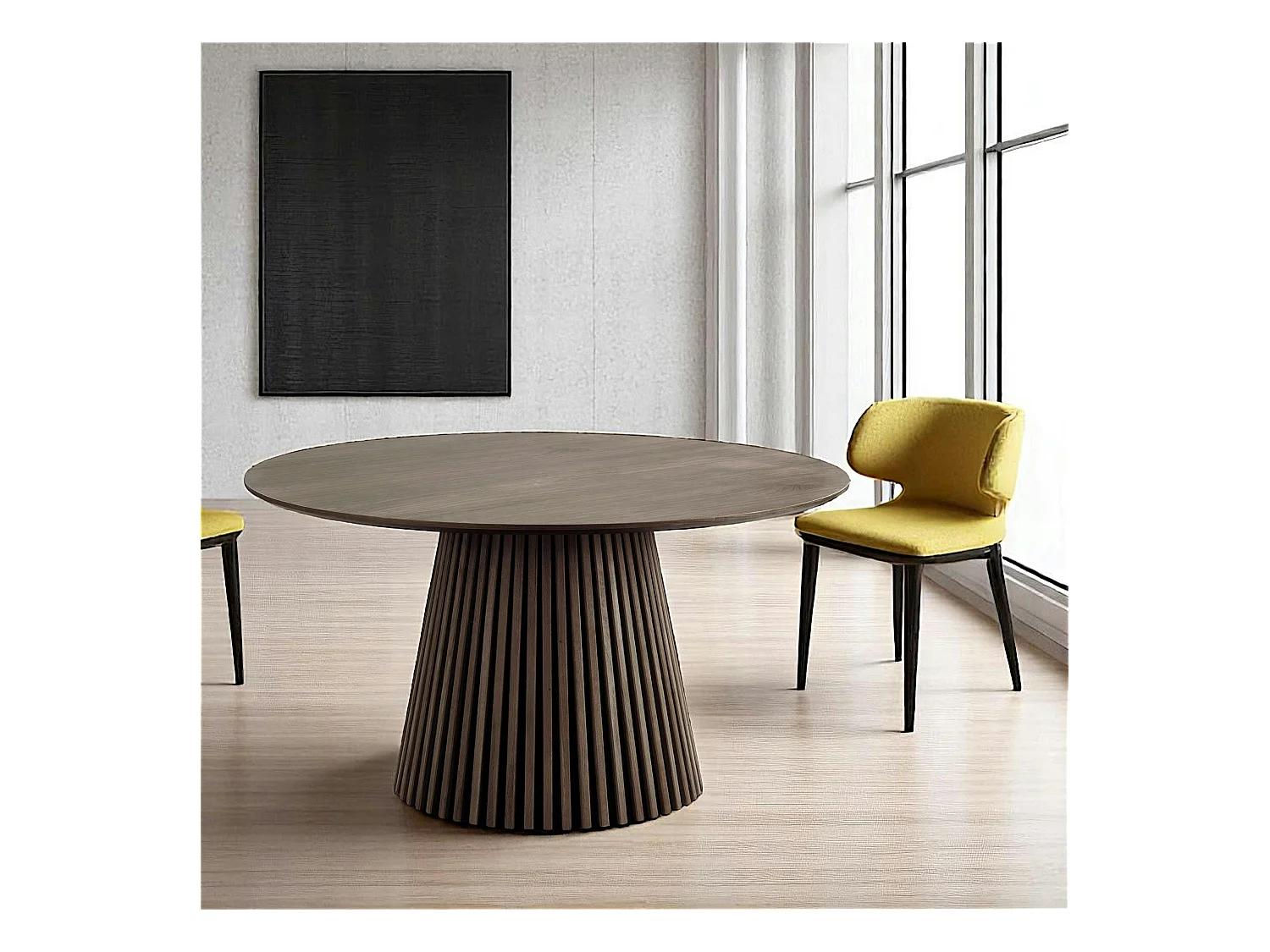 Table ronde en chêne brun avec piètement baguette ø120 cm AMSTERDAM