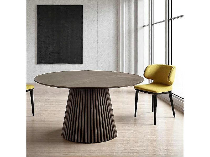 Table ronde en chêne brun avec piètement baguette ø120 cm AMSTERDAM