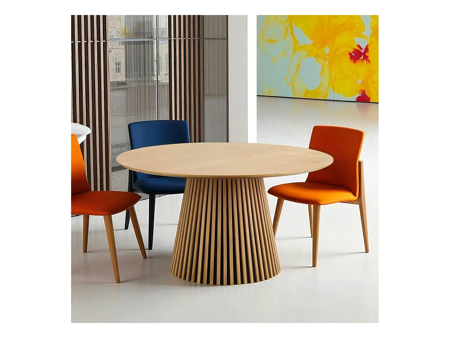 Table ronde en chêne clair avec piètement baguette ø120 cm AMSTERDAM