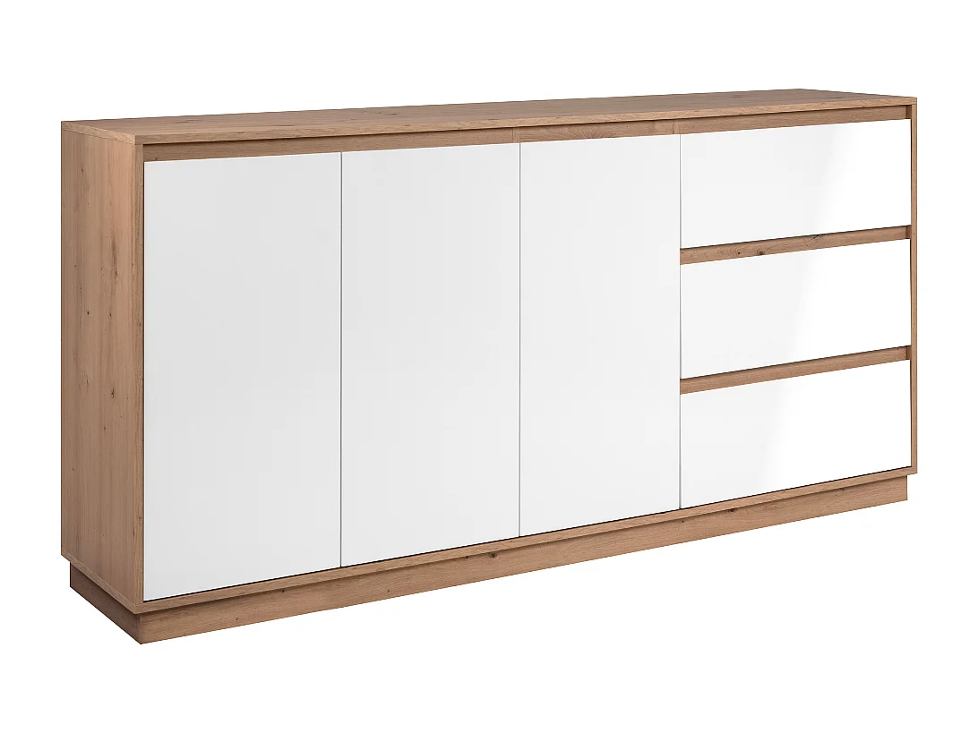 Credenza con 3 ante e 3 cassetti, finitura bianco lucido e rovere artisan, 178 cm - PHOENIX