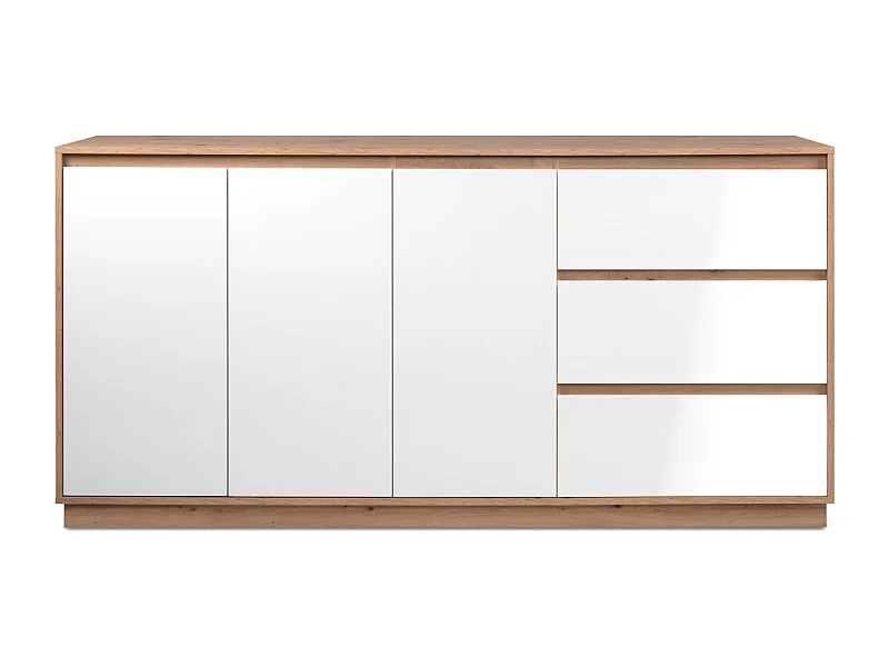 Dressoir met 3 deuren en 3 lades, decor hoogglans wit en artisan eik, 178 cm – PHOENIX