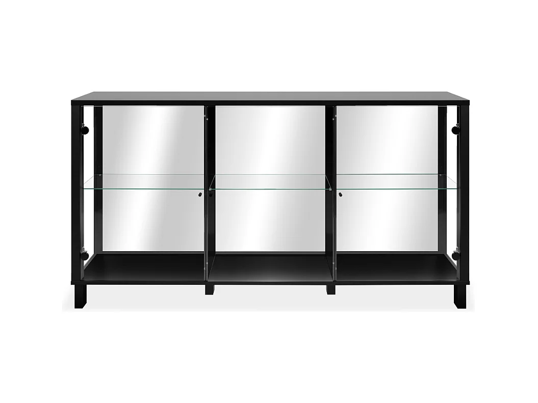 Sideboard mit 15 mm Korpusstärke, Glaswänden, Spiegelrückwand, 10 cm beschichtetes MDF160 cm – ALBI