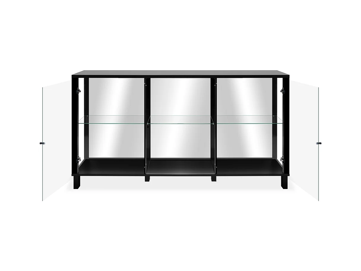 Sideboard mit 15 mm Korpusstärke, Glaswänden, Spiegelrückwand, 10 cm beschichtetes MDF160 cm – ALBI