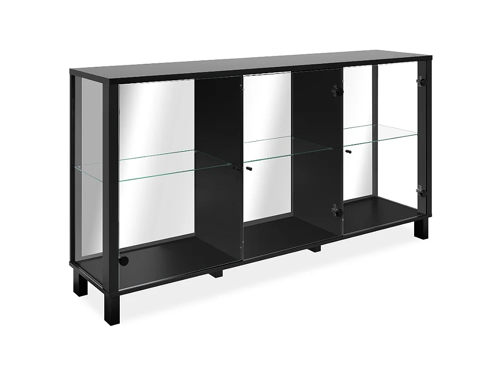 Sideboard mit 15 mm Korpusstärke, Glaswänden, Spiegelrückwand, 10 cm beschichtetes MDF160 cm – ALBI