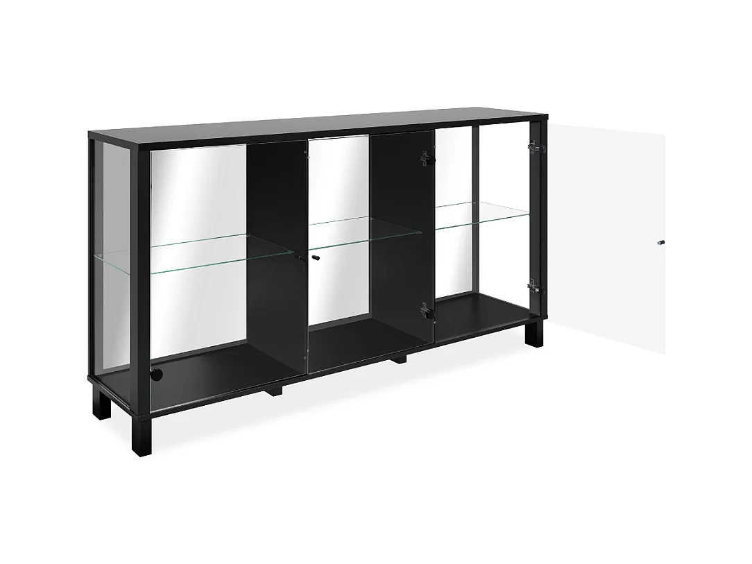 Sideboard mit 15 mm Korpusstärke, Glaswänden, Spiegelrückwand, 10 cm beschichtetes MDF160 cm – ALBI