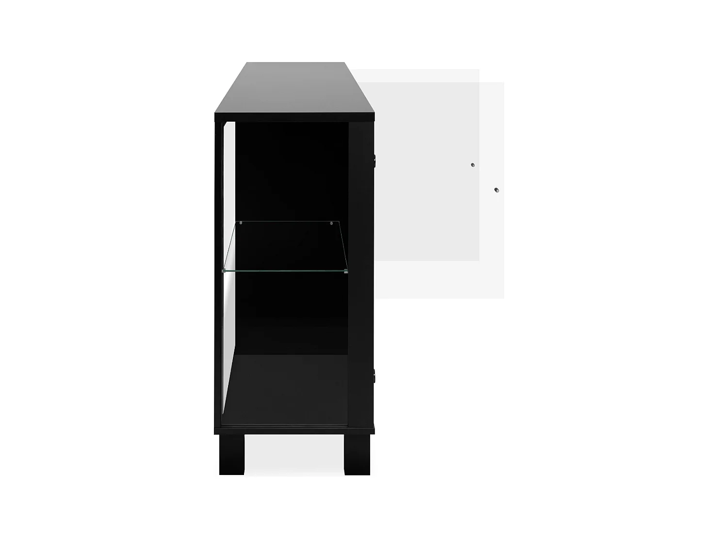 Dressoir met 15 mm kastdikte, glazen zijkanten, spiegel achterwand, 10 cm bekleed MDF, metalen knop– ALBI