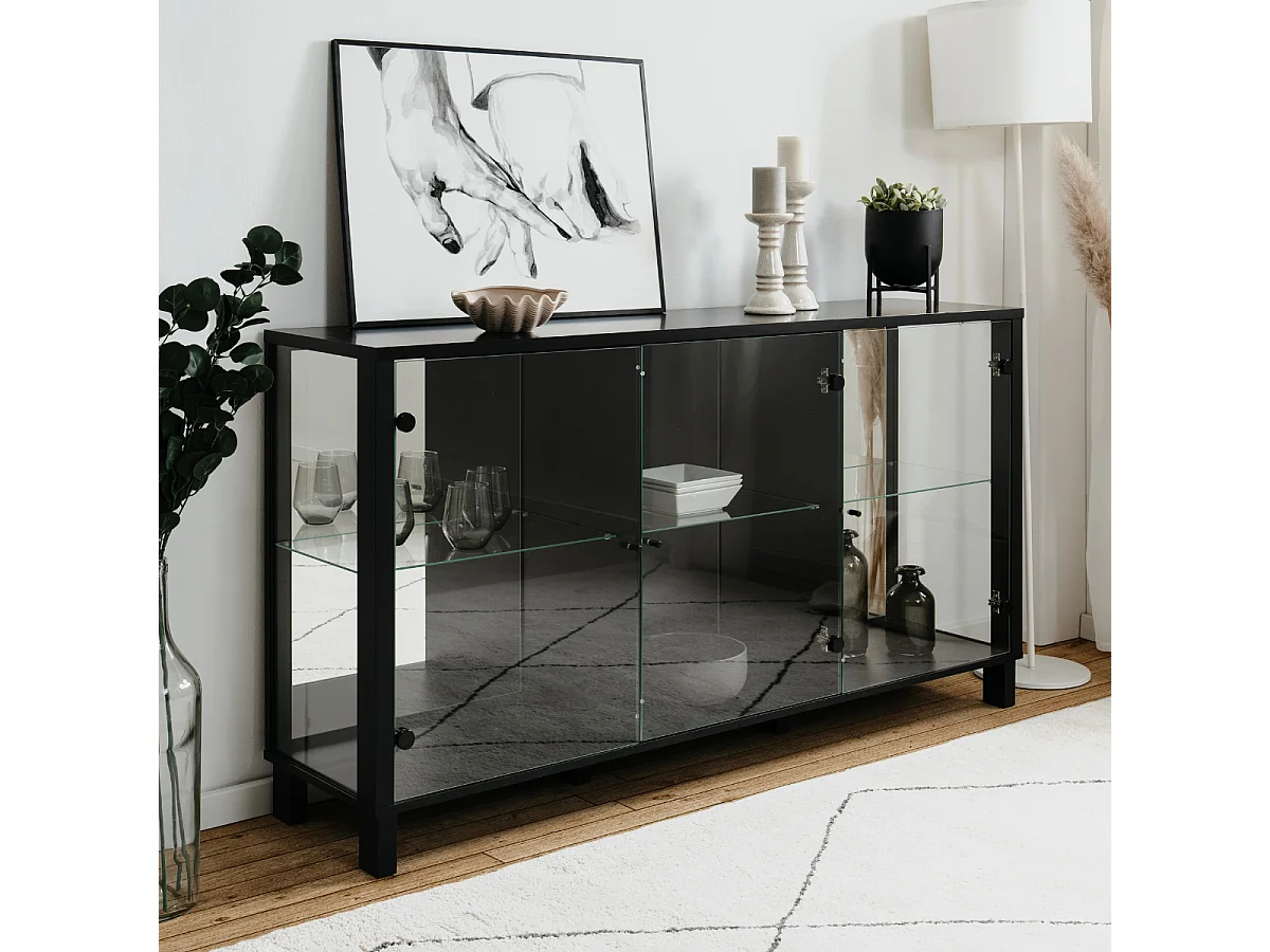 Buffet 3 portes vitrées et 3 étagères en verre L160cm - ALBI