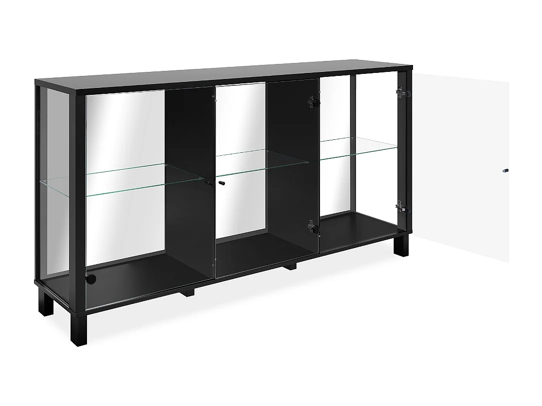 Buffet 3 portes vitrées et 3 étagères en verre L160cm - ALBI