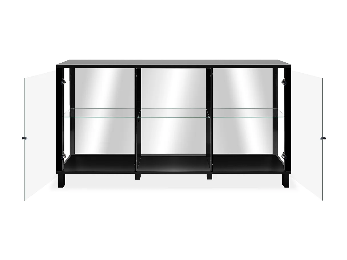 Credenza con spessore struttura 15 mm, lati in vetro, specchio sul fondo, struttura in MDF rivestito 10 cm 160 cm - ALBI