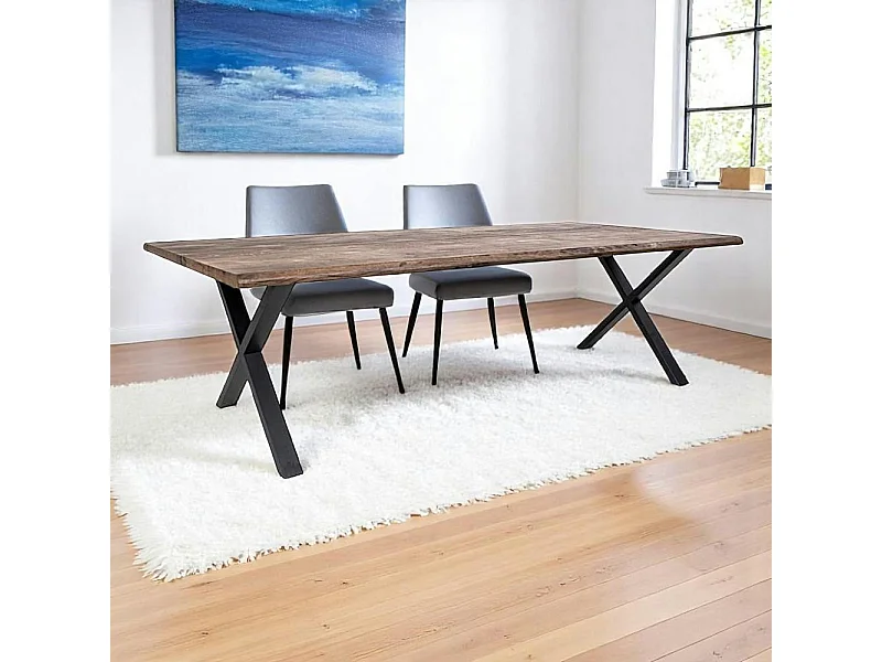 Table à rallonge en bois de chêne fumé avec bordures naturelles 300 cm SAVONE