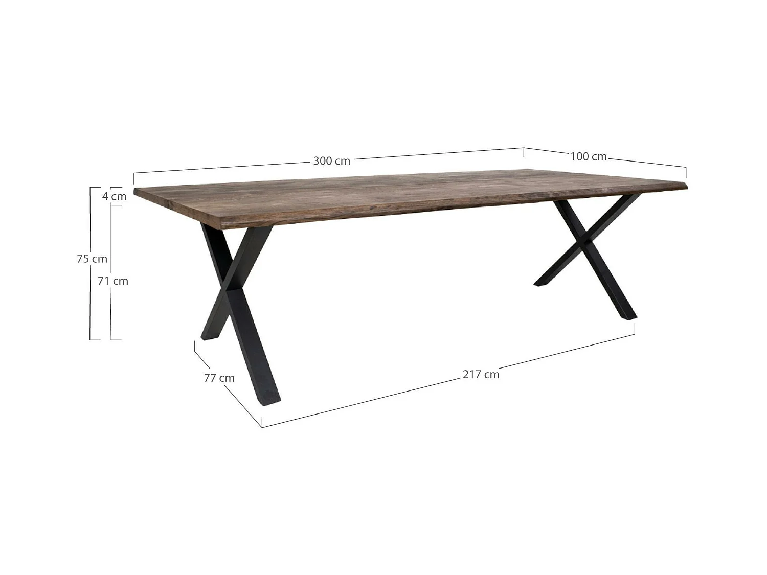 Table à rallonge en bois de chêne fumé avec bordures naturelles 300 cm SAVONE