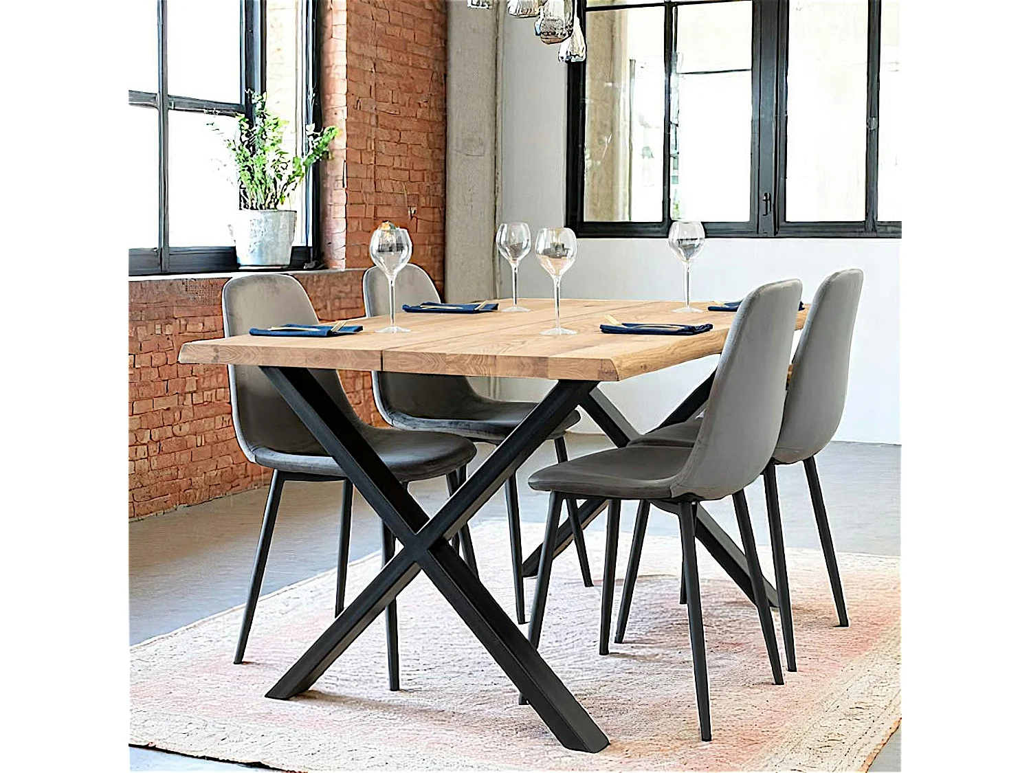 Table à rallonge en bois de chêne clair avec bordures naturelles 140 cm SAVONE