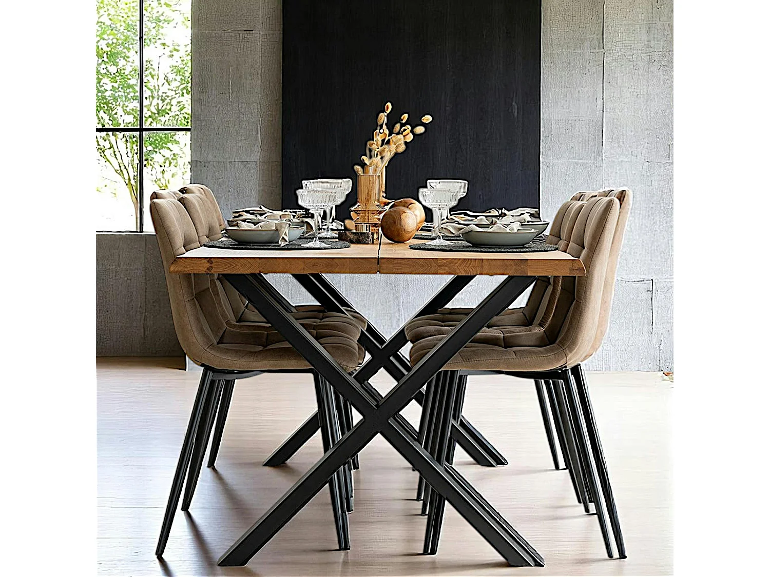 Table à rallonge en bois de chêne clair avec bordures naturelles 140 cm SAVONE