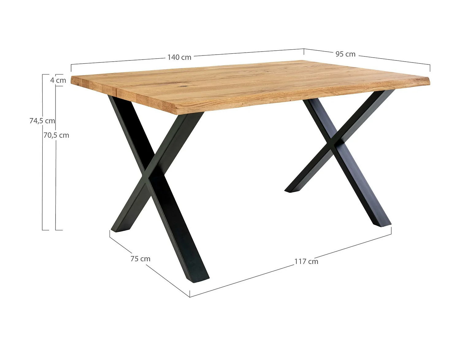 Table à rallonge en bois de chêne clair avec bordures naturelles 140 cm SAVONE