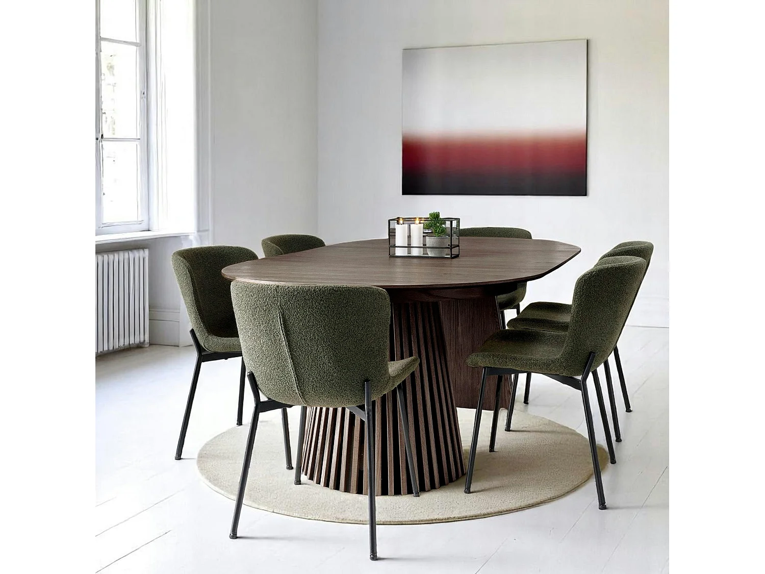 Table ronde extensible en chêne brun avec piètement baguette (3 rallonges incluses) ø120 cm /160 cm / 200 cm / 240 cm AMSTERDAM