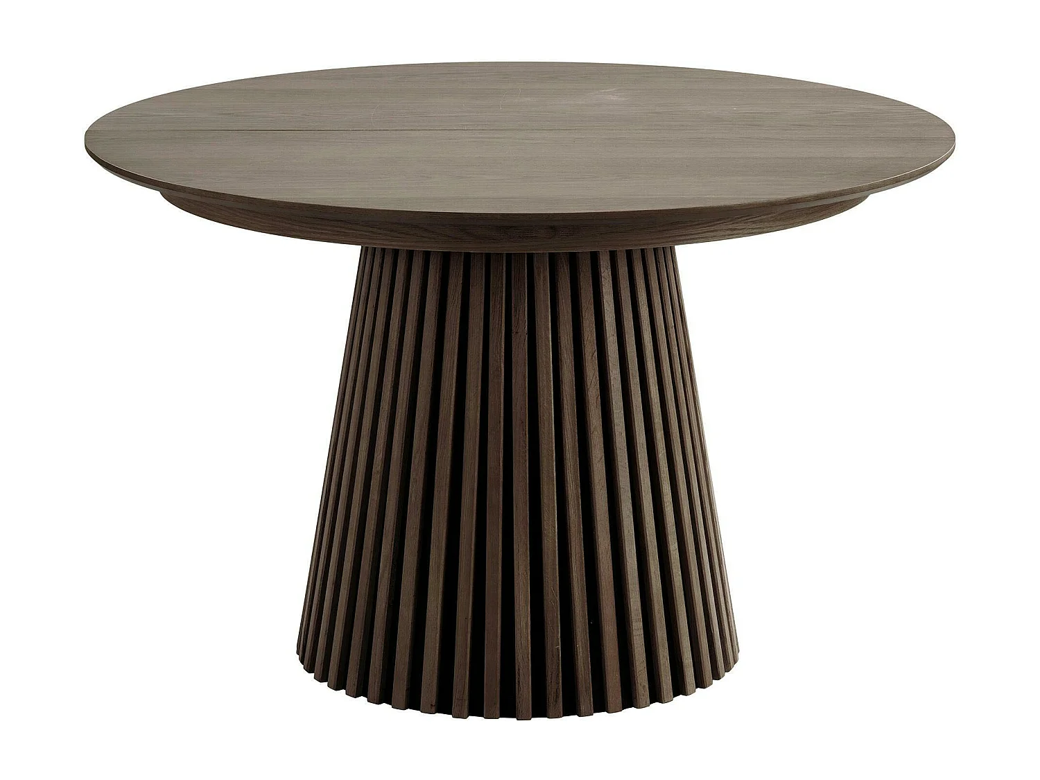 Table ronde extensible en chêne brun avec piètement baguette (3 rallonges incluses) ø120 cm /160 cm / 200 cm / 240 cm AMSTERDAM