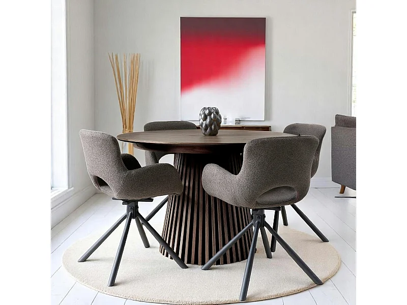 Table ronde extensible en chêne brun avec piètement baguette (3 rallonges incluses) ø120 cm /160 cm / 200 cm / 240 cm AMSTERDAM