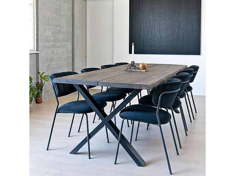 Table à rallonge en bois de chêne fumé avec bordures naturelles 240 cm SAVONE