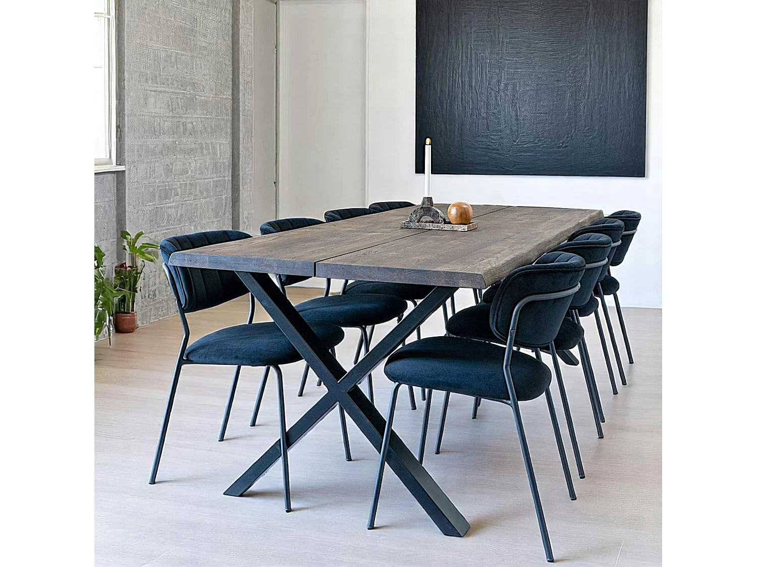 Table à rallonge en bois de chêne fumé avec bordures naturelles 240 cm SAVONE