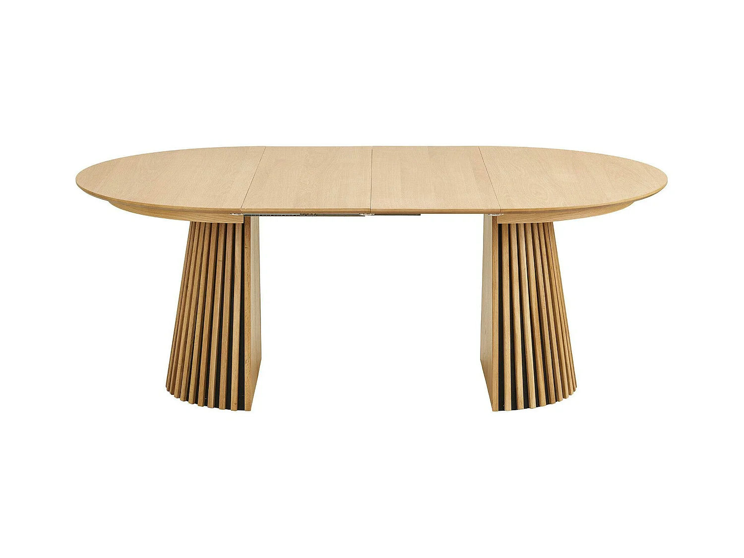 Table ronde extensible en chêne clair avec piètement baguette (2 rallonges incluses) ø120 cm / 160 cm / 200 cm AMSTERDAM