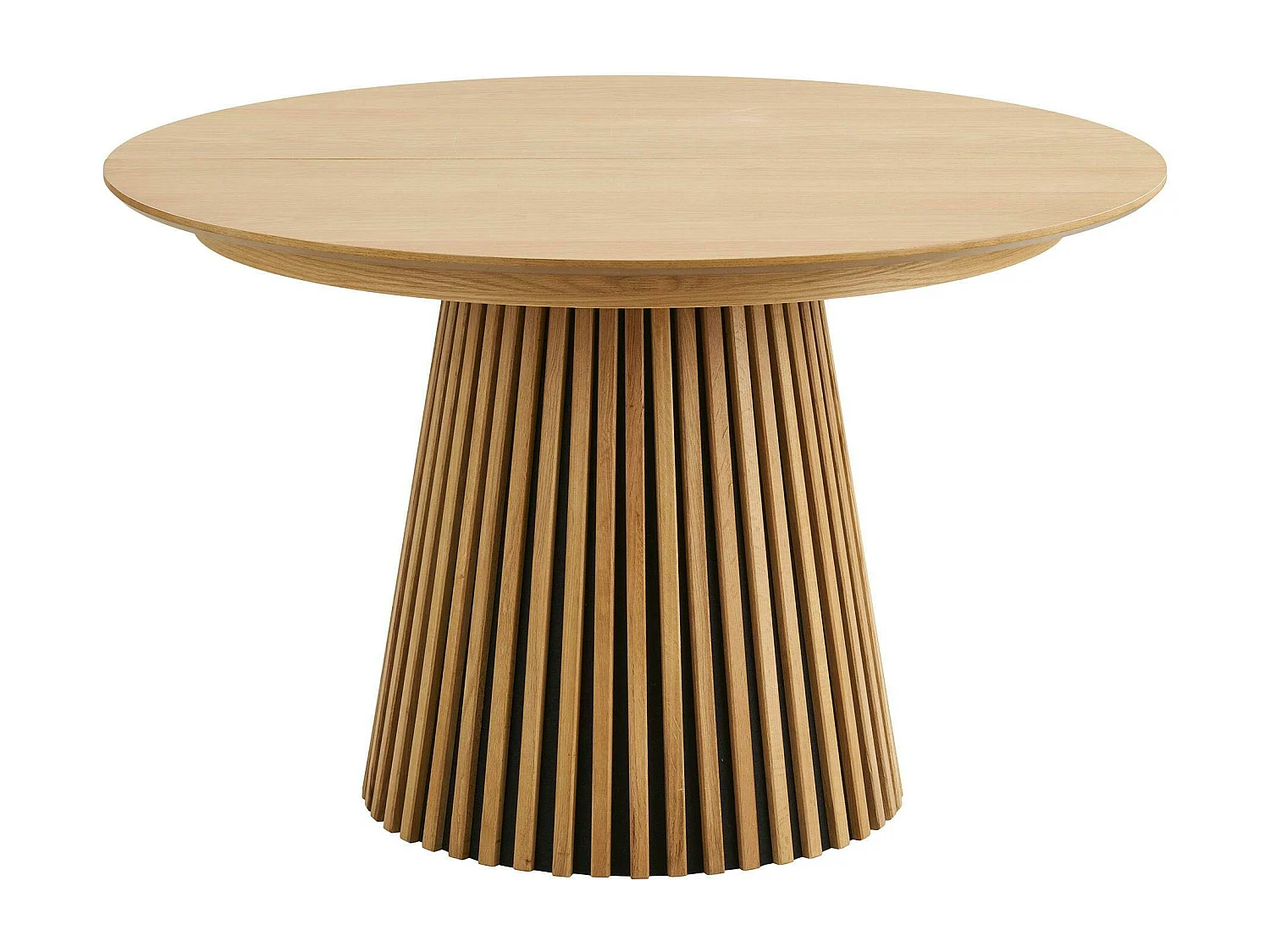 Table ronde extensible en chêne clair avec piètement baguette (2 rallonges incluses) ø120 cm / 160 cm / 200 cm AMSTERDAM