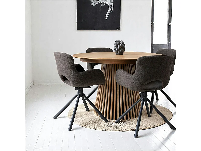 Table ronde extensible en chêne clair avec piètement baguette (2 rallonges incluses) ø120 cm / 160 cm / 200 cm AMSTERDAM