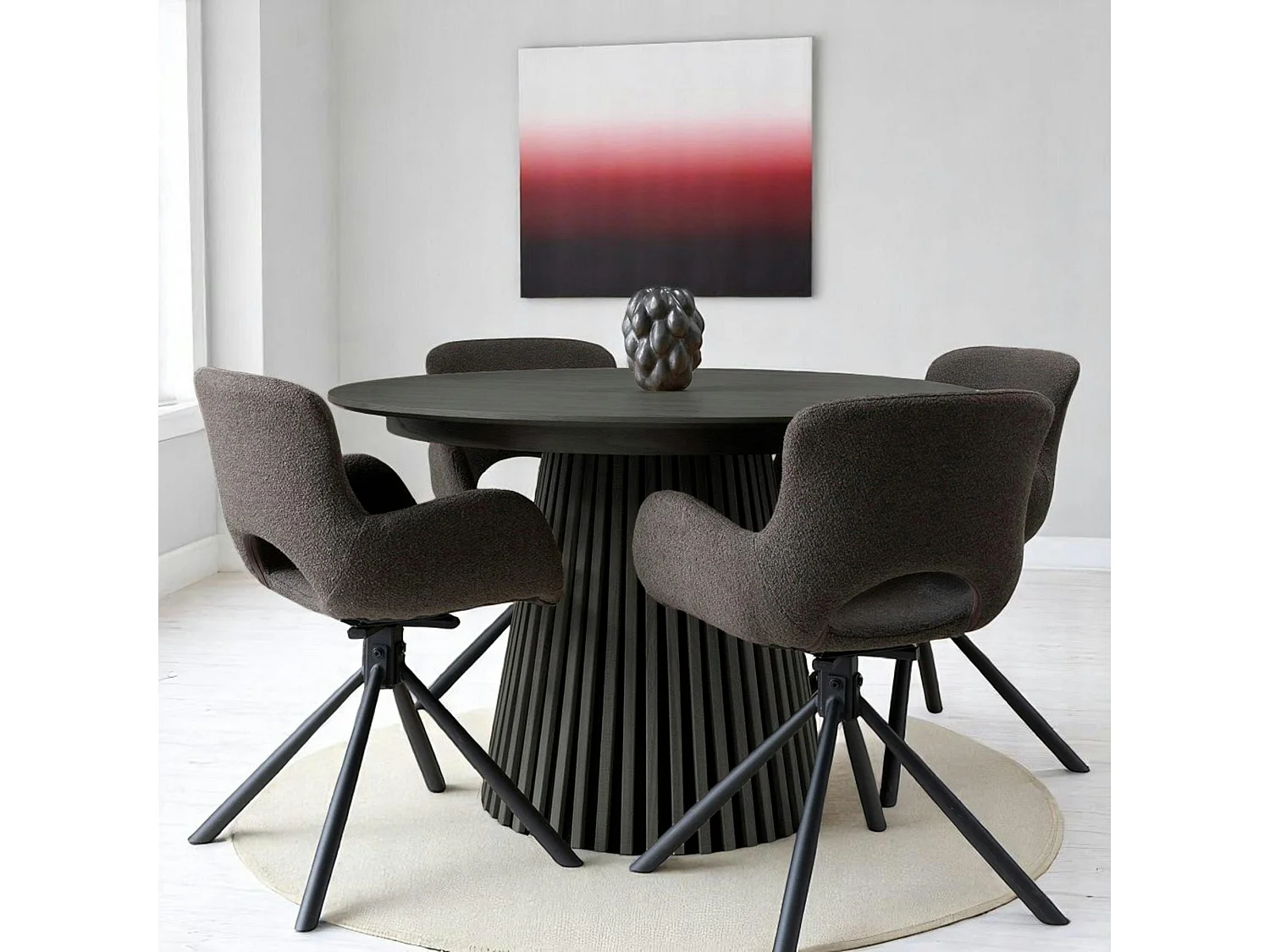 Table ronde extensible en chêne noir avec piètement baguette (3 rallonges incluses) ø120 cm /160 cm / 200 cm / 240 cm AMSTERDAM