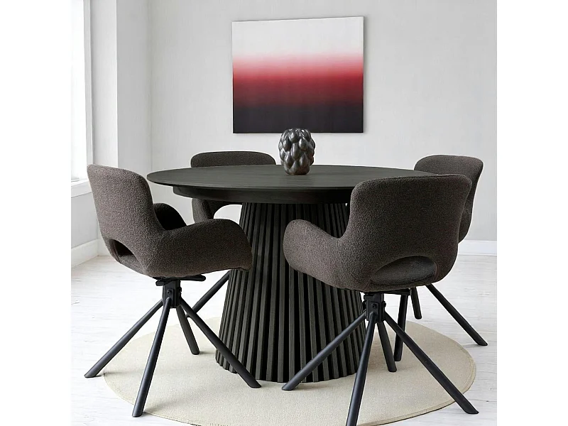 Table ronde extensible en chêne noir avec piètement baguette (3 rallonges incluses) ø120 cm /160 cm / 200 cm / 240 cm AMSTERDAM