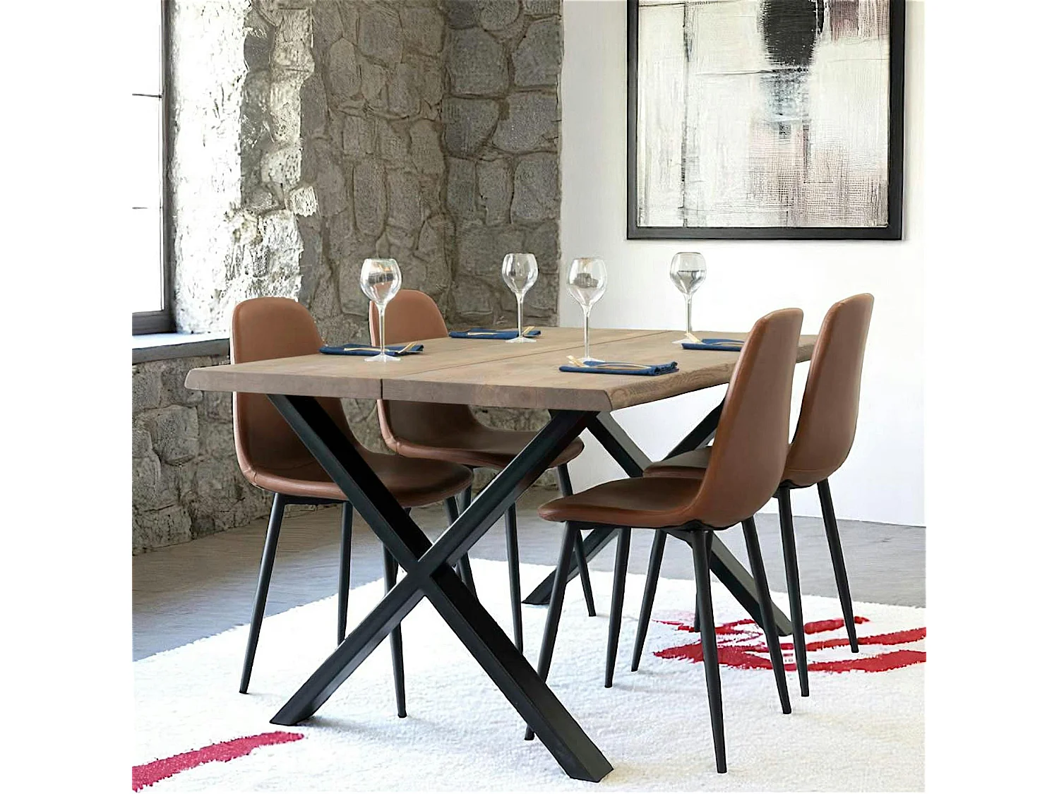 Table à rallonge en bois de chêne fumé avec bordures naturelles 140 cm SAVONE