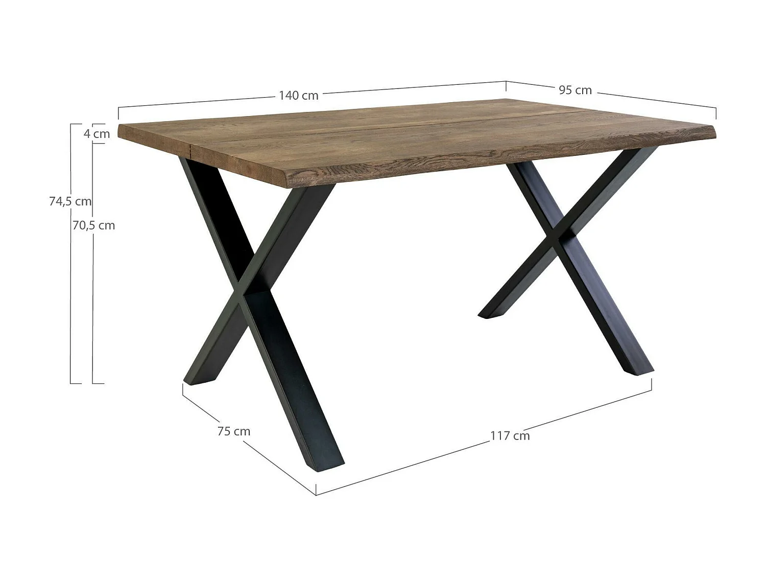 Table à rallonge en bois de chêne fumé avec bordures naturelles 140 cm SAVONE