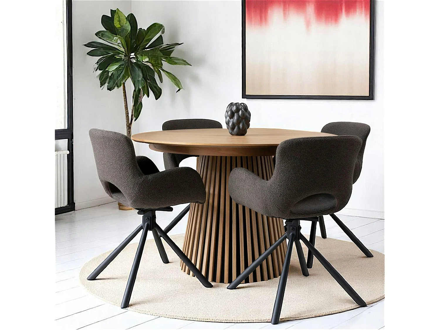 Table ronde extensible en chêne clair avec piètement baguette (3 rallonges incluses) ø120 cm /160 cm / 200 cm / 240 cm AMSTERDAM