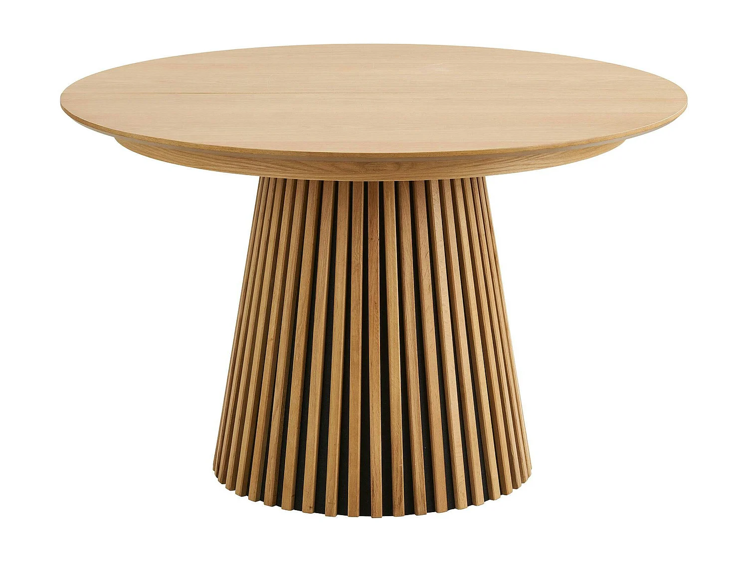 Table ronde extensible en chêne clair avec piètement baguette (3 rallonges incluses) ø120 cm /160 cm / 200 cm / 240 cm AMSTERDAM